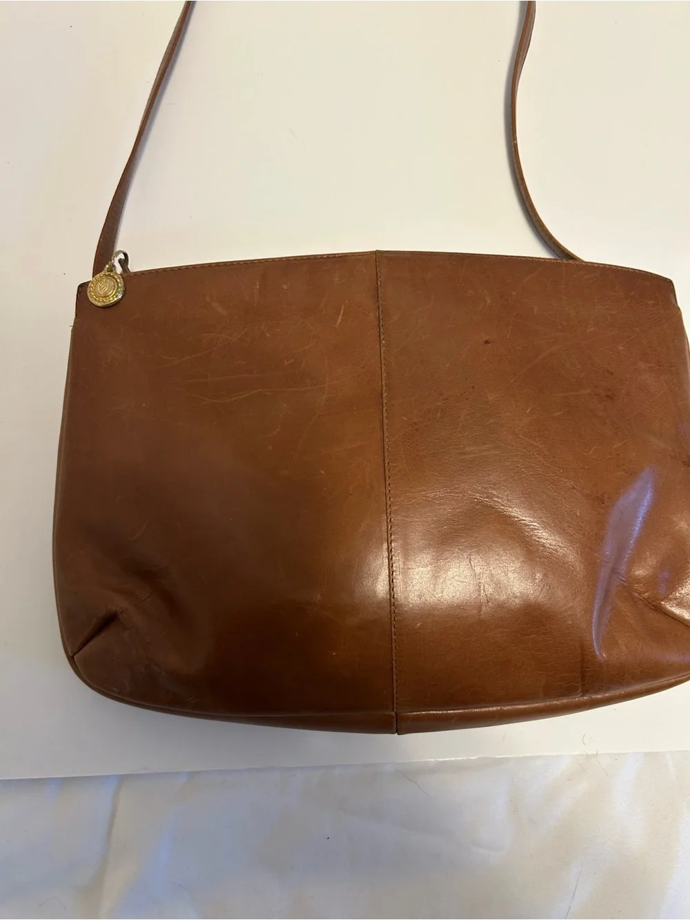 Vintage Kurt Geiger Small Minimalist Designer Brown Leather Crossbody Bag